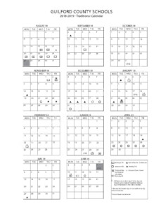 2018 2019 Traditional Calendar Guilford County Schools Greensboro NC