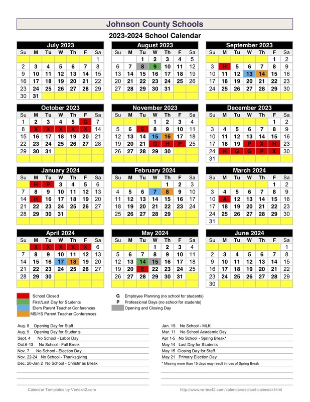 2023 2024 School Calendar Johnson County Schools