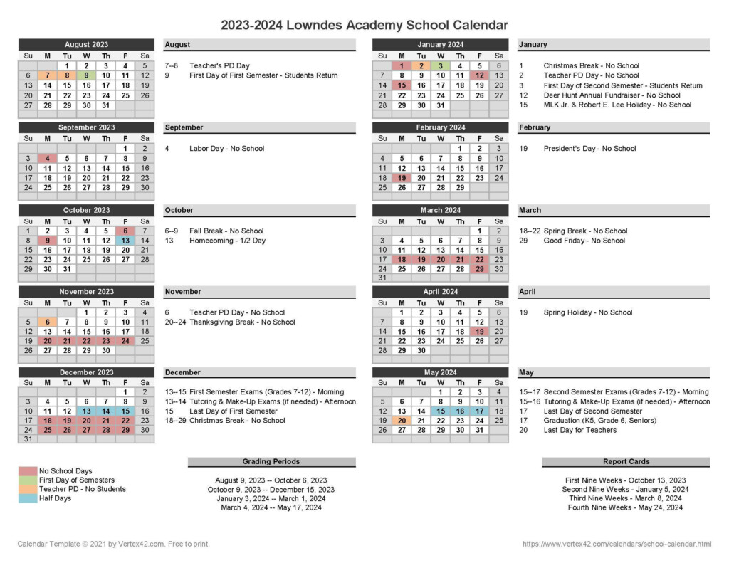2023 2024 School Calendar Parents Lowndes Academy