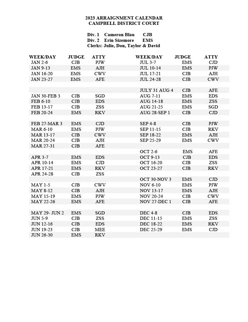 Arraignment Calendar Campbell County Attorney