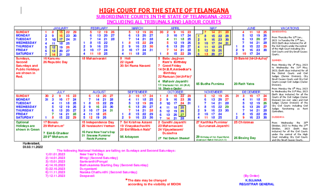 C G Subordinate Court Calendar 2024 Netti Robina