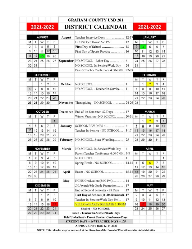 Calendar Changes Graham County USD 281