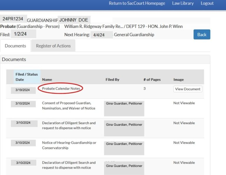 Clearing Probate Calendar Notes For Guardianship Or Conservatorship 