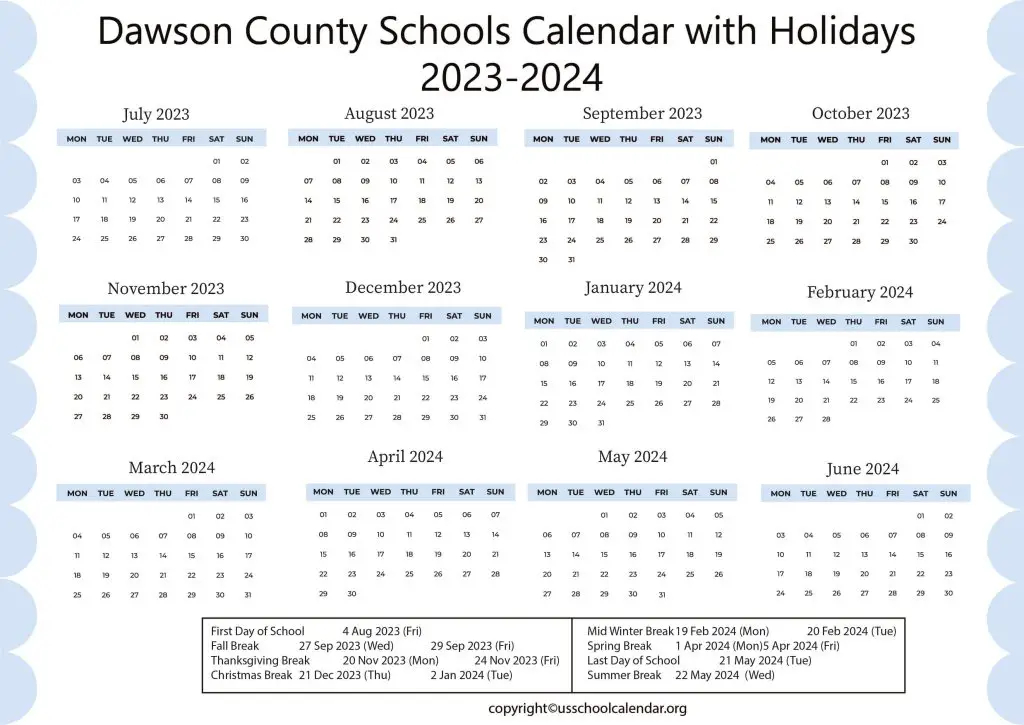 Dawson County Schools Calendar With Holidays 2023 2024