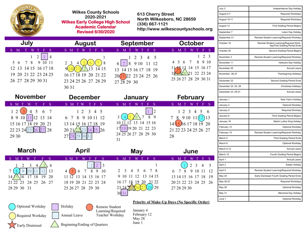 District Calendars District Wilkes County Schools