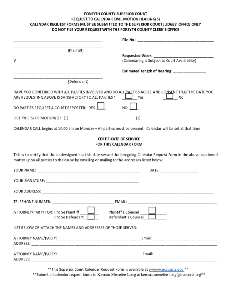 Fillable Online FORSYTH COUNTY SUPERIOR COURT REQUEST TO Fax Email 