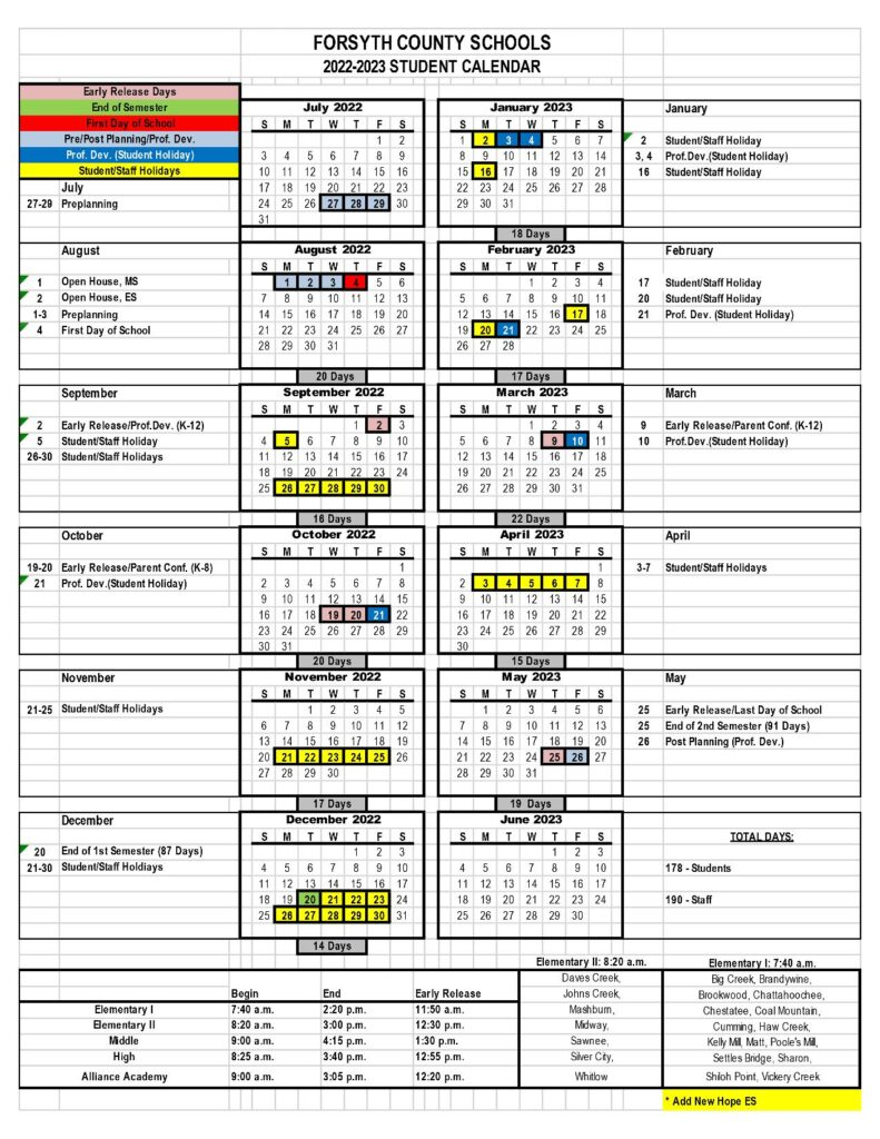 Forsyth County School Calendar 2022 2023 In PDF