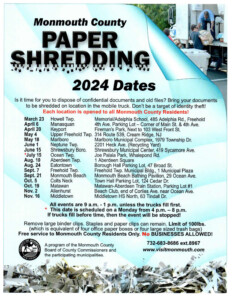 Freehold NJ Monmouth County 2024 Paper Shredding Events