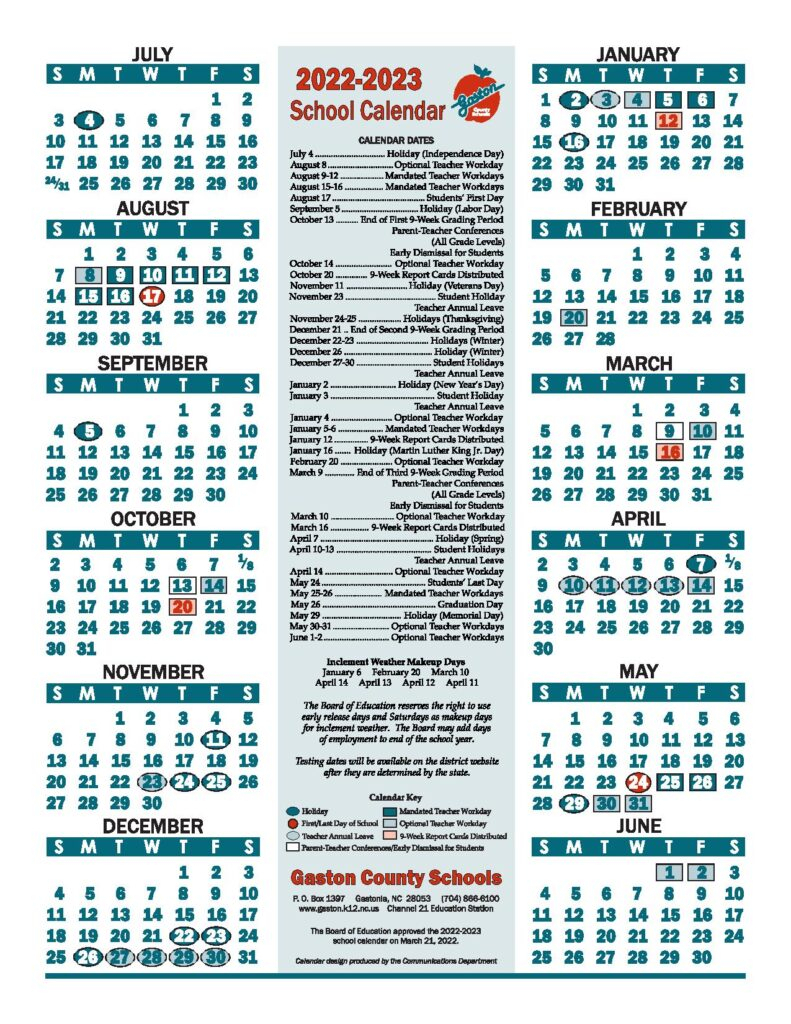 Gaston County Schools Calendar Holidays 2022 2023 From Gaston County 