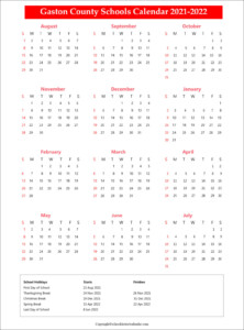 Gaston County Schools District Calendar Holidays 2021 2022