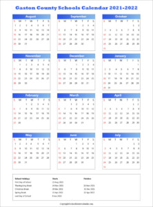 Gaston County Schools District Calendar Holidays 2021 2022