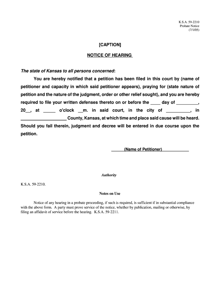 Kansas Notice Probate Fill Online Printable Fillable Blank PdfFiller