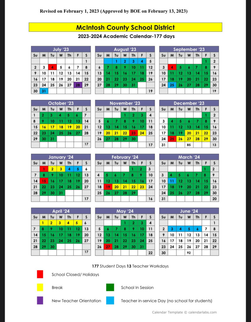 McIntosh County School Calendar 2023 2024