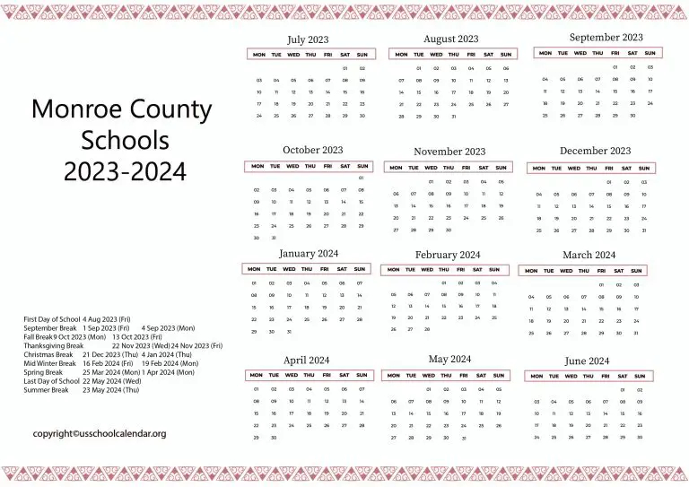 Monroe County Schools Calendar With Holidays 2023 2024