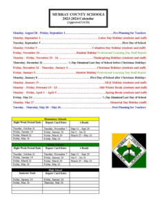 Murray County Schools Calendar 2023 2024 In PDF