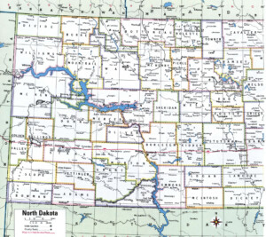 North Dakota State County Map With Roads Cities Towns Counties Highway
