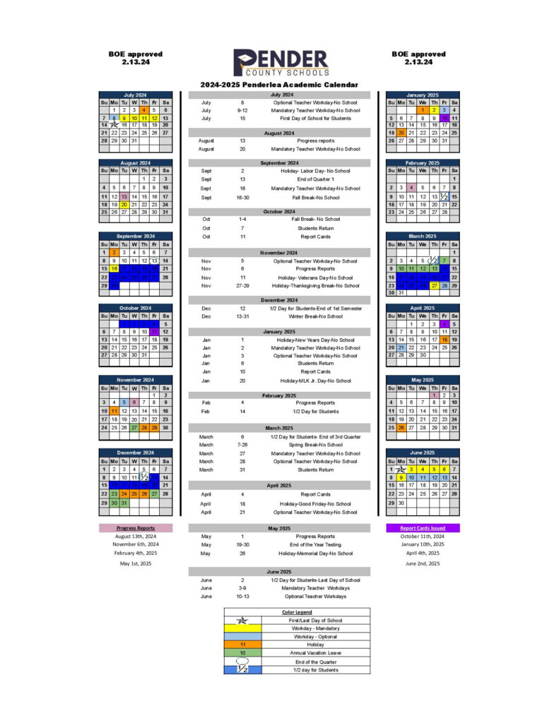 Pender County Schools Calendar 2024 2025 In PDF