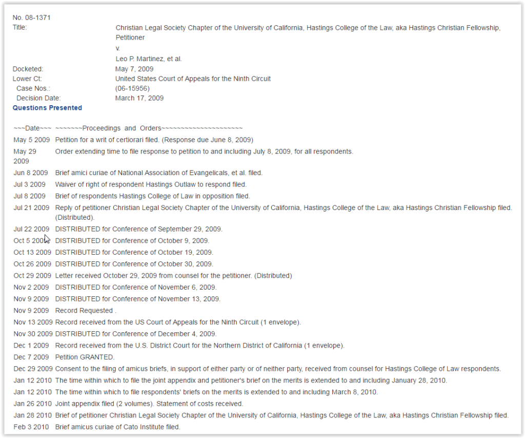 Provincial Court Docket