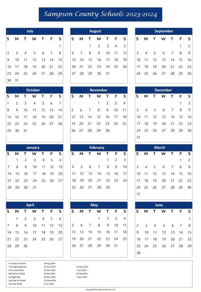 Sampson County Schools Calendar Holidays 2023 2024