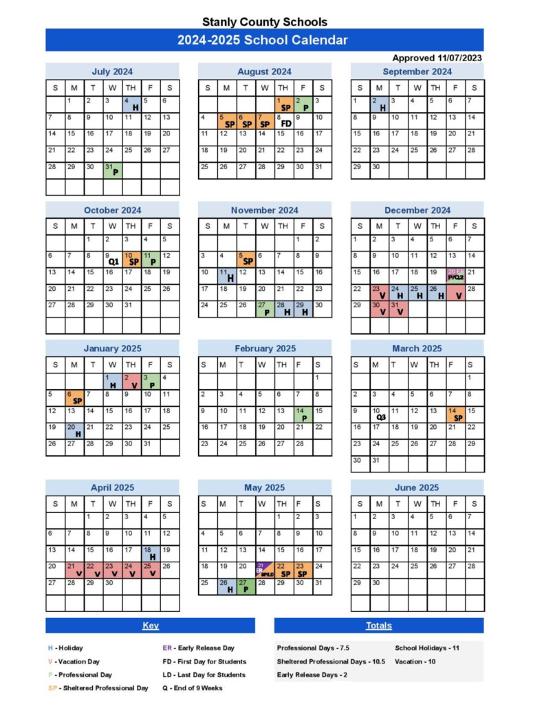 Stanly County Schools Calendar 2024 2025 In PDF