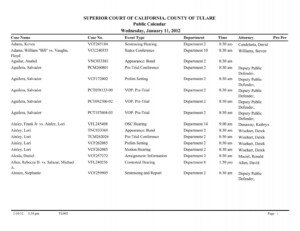 TL002 Public Calendar All Judges Tulare County Superior Court