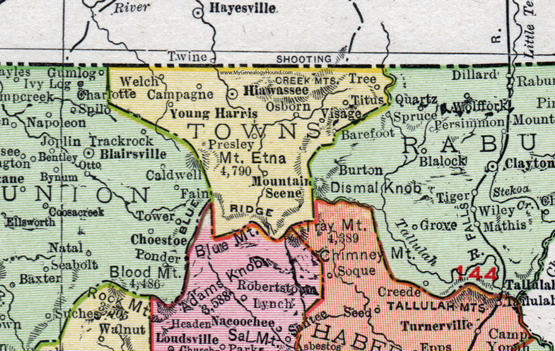 Towns County Georgia 1911 Map Rand McNally Hiawassee Presley 
