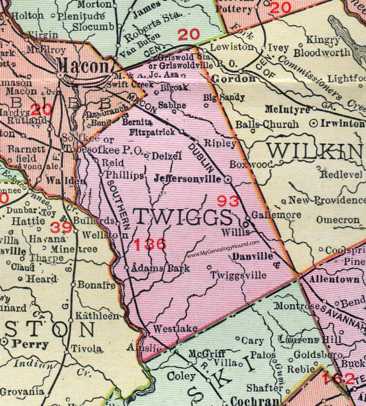 Twiggs County Georgia 1911 Map Jeffersonville Danville Sabine 