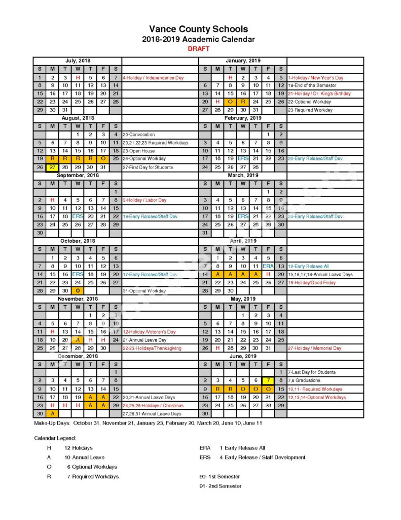 Vance County Calendar CountyCalendars