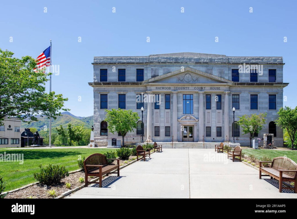WAYNESVILLE NC USA 4 MAY 2023 Haywood County Court House Facade And 